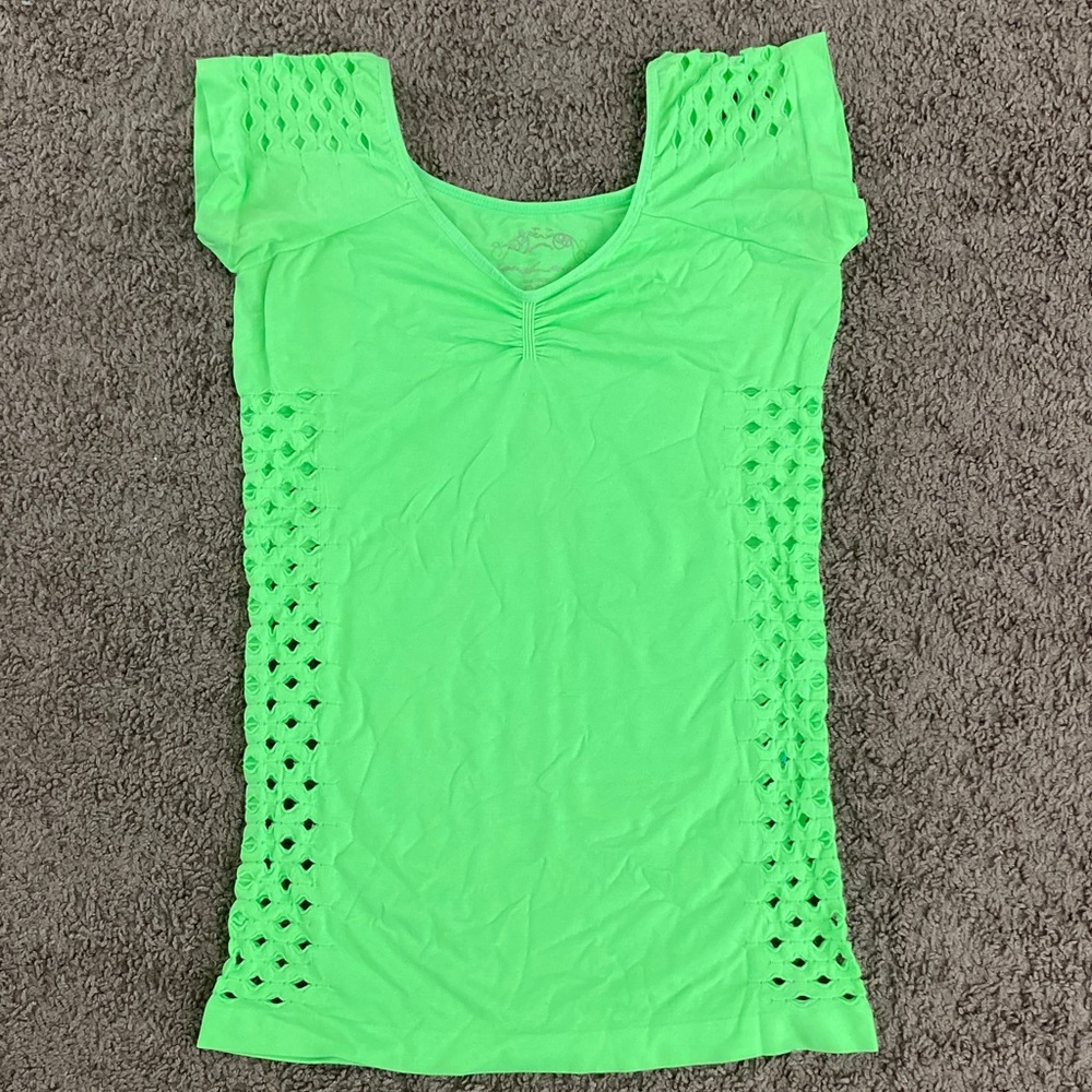 Touch Me Vibrant Neon Green Short Sleeve Top One Size